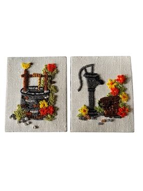 Vintage Sunset Designs Jiffy Stitchery, crewel embroidery art pieces. 1970’s